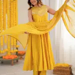 Janasya Yellow Anarkali Kurta Set
